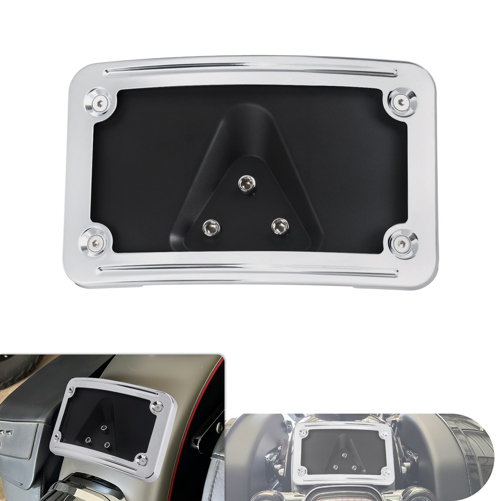 Curved Laydown Chrome License Plate Mount Bracket For Harley Softail Sportster