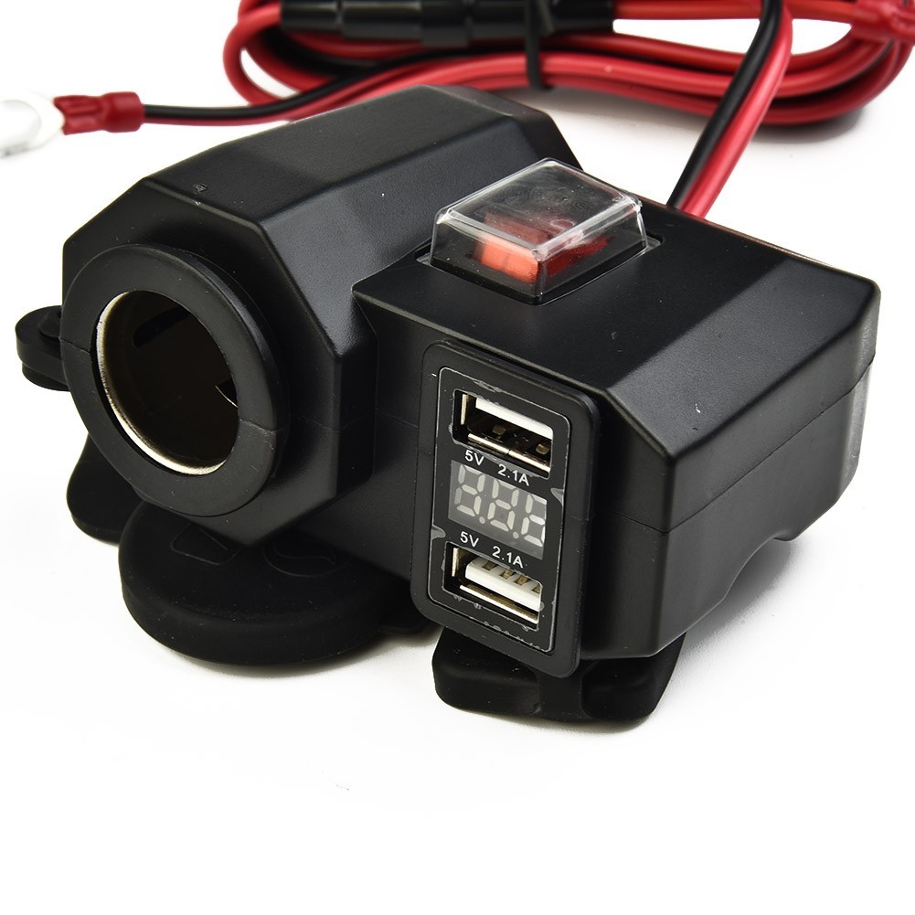 Motorcycle USB Charger Outlet Voltmeter Switch Plastic Metal 12V Accessories