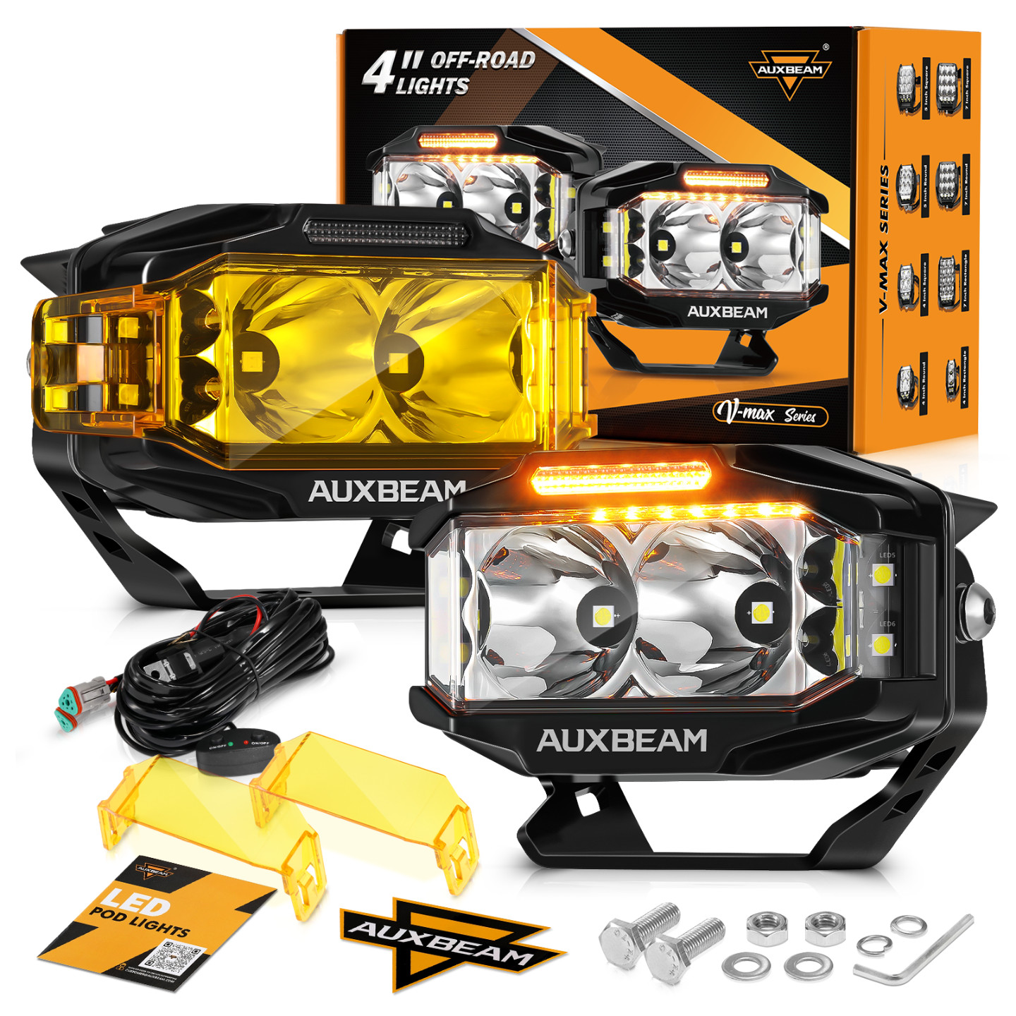 AUXBEAM 4″ Side Shooter LED Work Light Spot Pods Fog Lamp Amber DRL for Harley