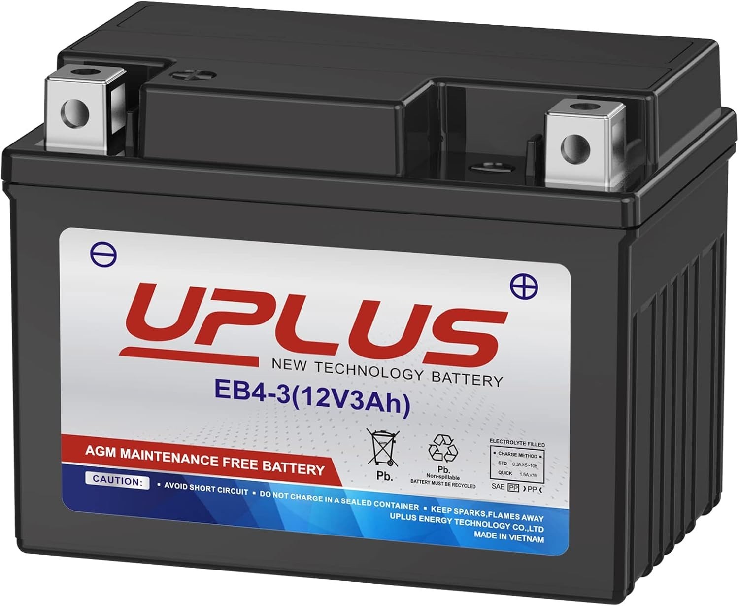 UPLUS 12V 3Ah Lead Acid Battery for Motorcycles & ATVs – Safe & Efficient