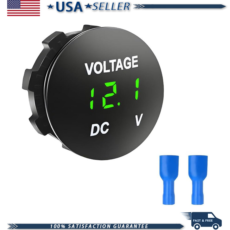 DC 12-24V Round Panel Mount Digital LED Voltmeter, Vehicle Battery MColor: Green
