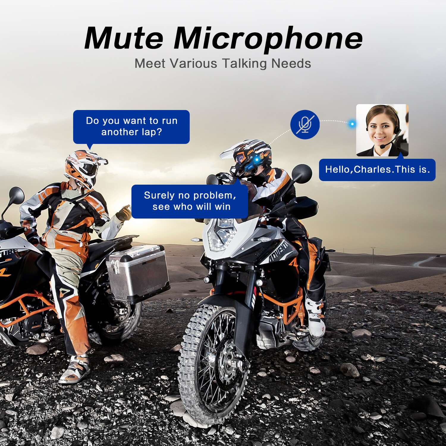 2KM Motorcycle Helmet Bluetooth Headset 8 Rider BT Intercom FM Radio Music Share