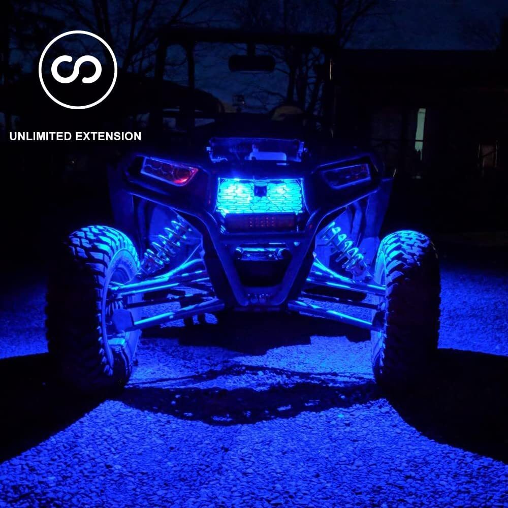 4 Pods Blue LED Underglow Rock Lights For Harley Honda Suzuki Yamaha Kawasaki US
