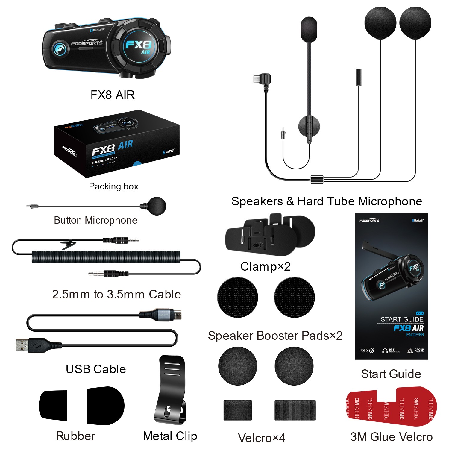 New FX8 Air Motorcycle Bluetooth Headset 4 Riders Group Helmet Intercom 1200m