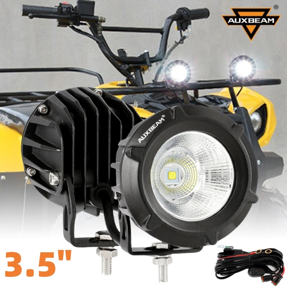 2x AUXBEAM White LED Pods Spot Flood Light Motorcycle Headlight Driving Fog Lamp