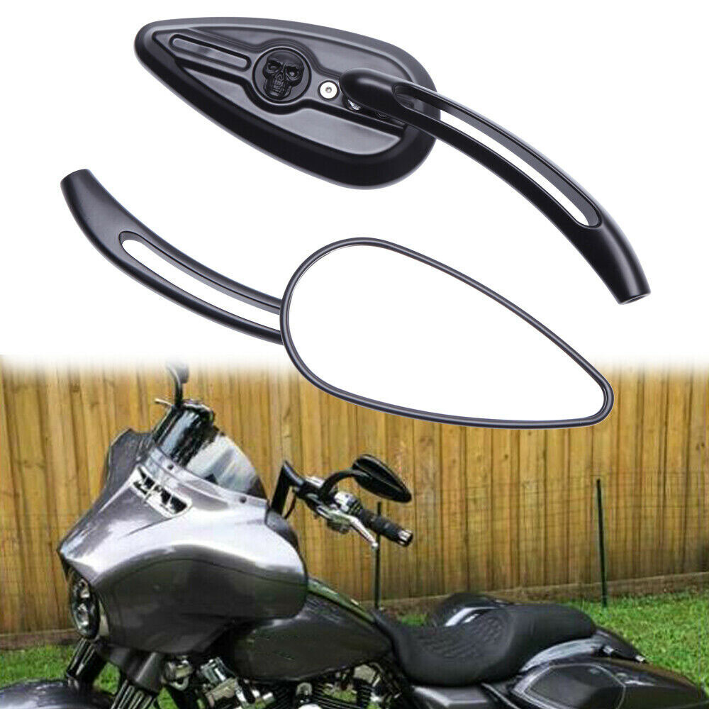 Rearview Black Mirrors Skull Teardrop for Harley Dyna Electra Glide Motorcycle