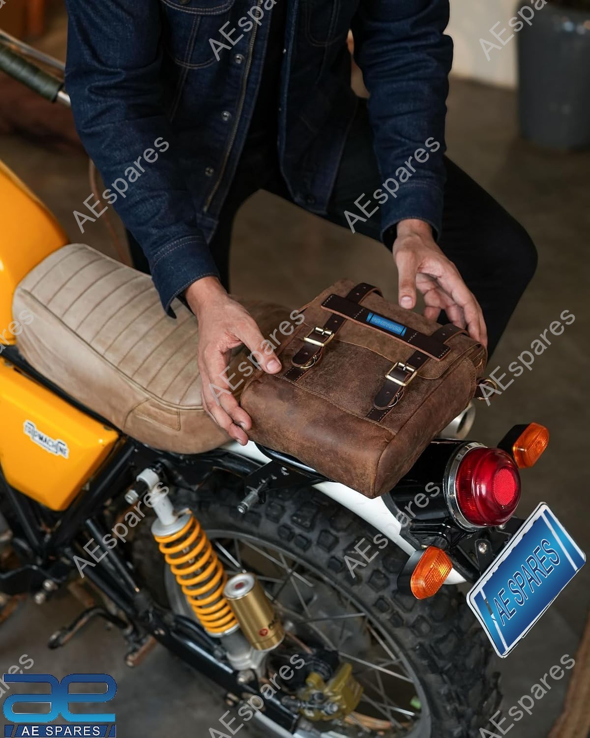 Leather Tank & Tail Bag Dark Brown Fits For BSA Triumph Royal Enfield Motorcycle