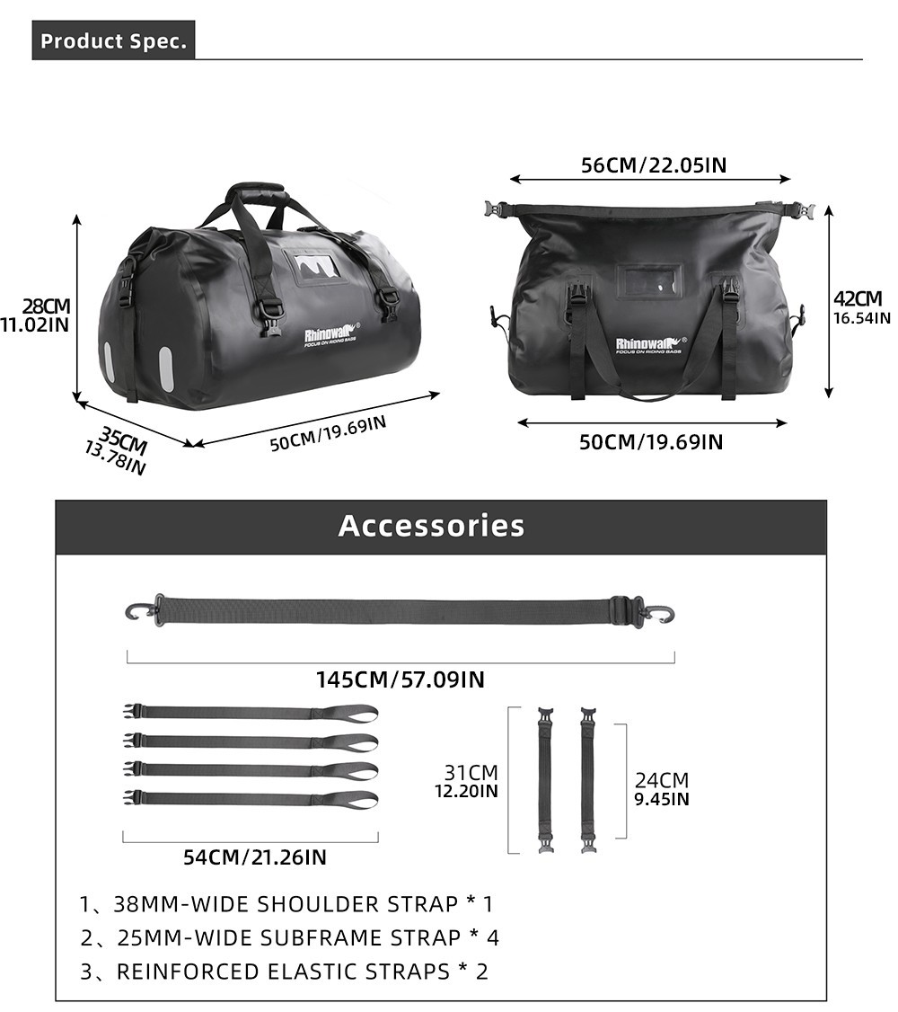 Rhinowalk Motorcycle Bag 45L Waterproof PVC Tail Bag Motorbike Rear Seat Bag