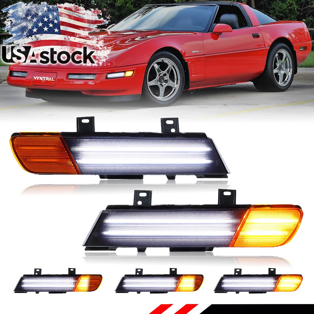 2PCS Dynamic Amber LED Front Signal Side Marker Lights For 1991-1996 Corvette C4