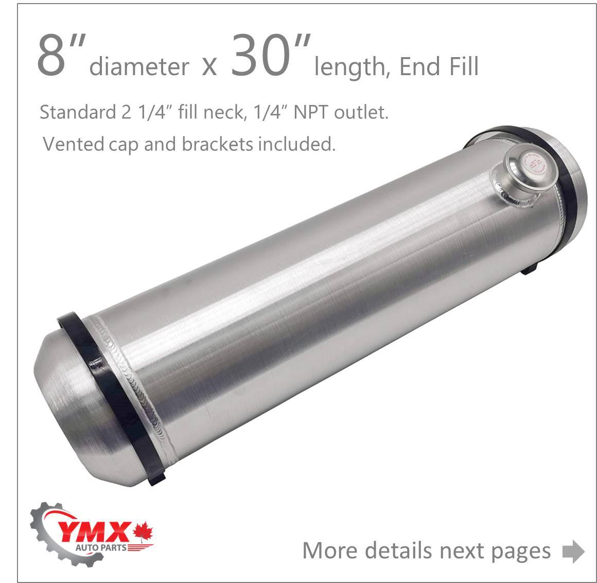 8×30” 6.25 Gallon 1/4 NPT Spun Aluminum Gas Tank Fuel Tank Cell
