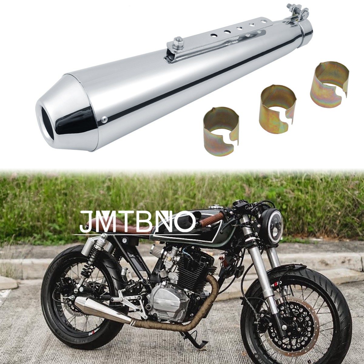 Megaphone Style Chrome Exhaust Muffler 17.75″ Long For Chopper Bobber Custom