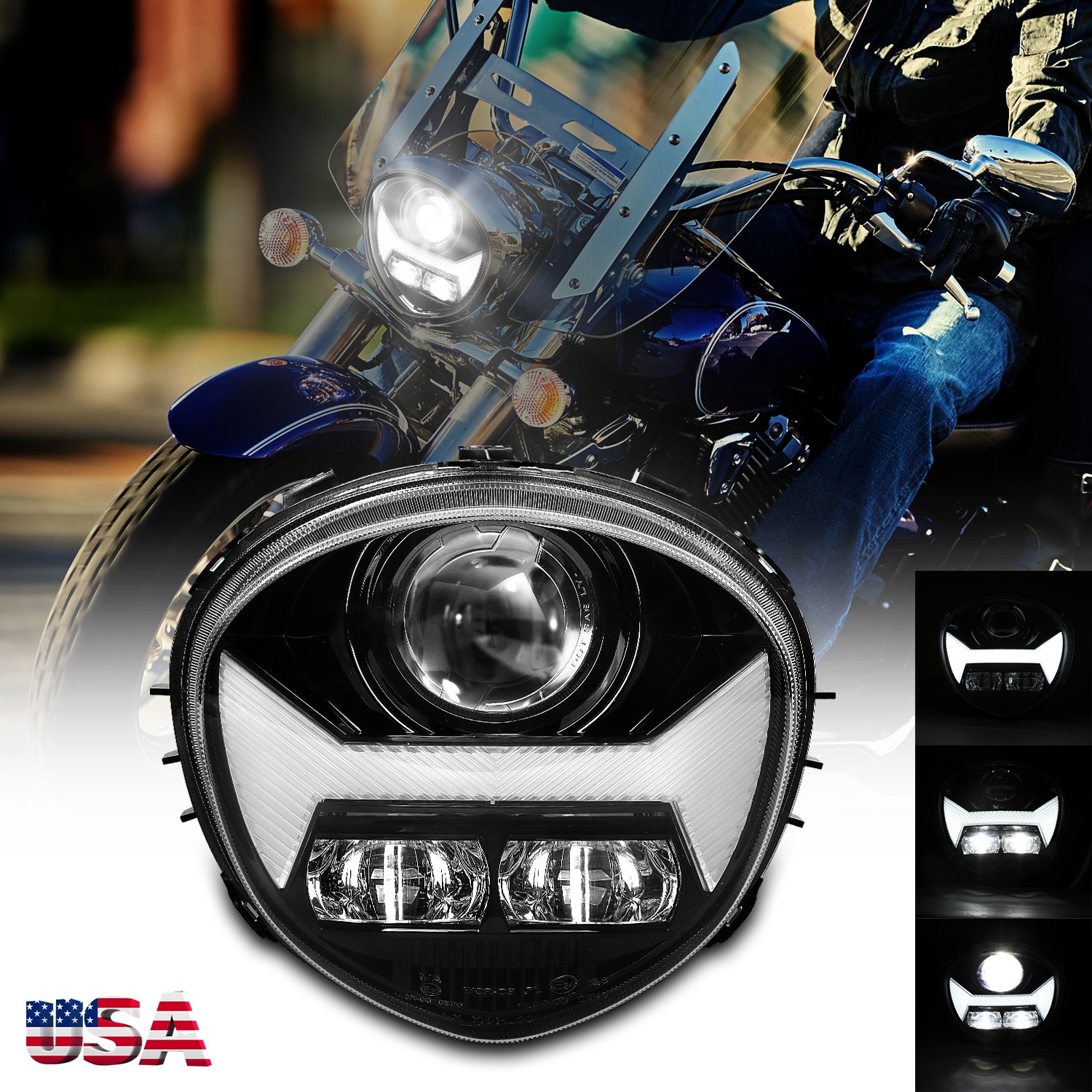 Newest Brightest LED Headlight DRL DOT Replace For Yamaha V STAR 1300 XVS 1300CT