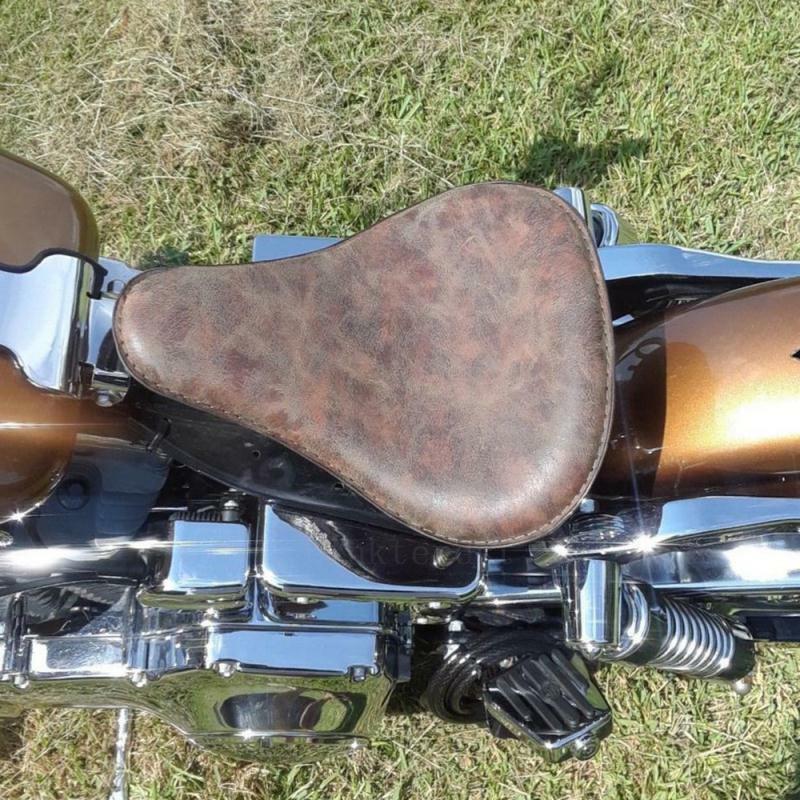 Brown Motorcycle Leather Solo Seat Custom Fit For Harley Davidson Chopper Bobber