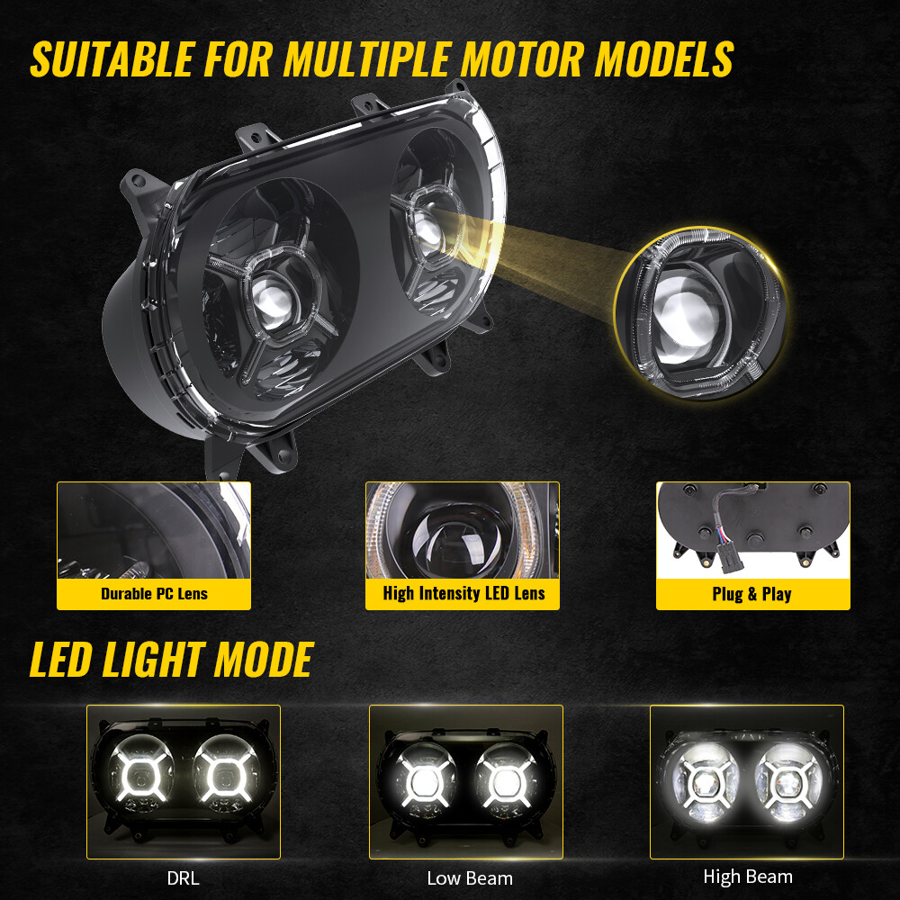 LED Headlight with X-shaped DRL Hi/Lo Beam Assembly for Road Glide 2015-2023