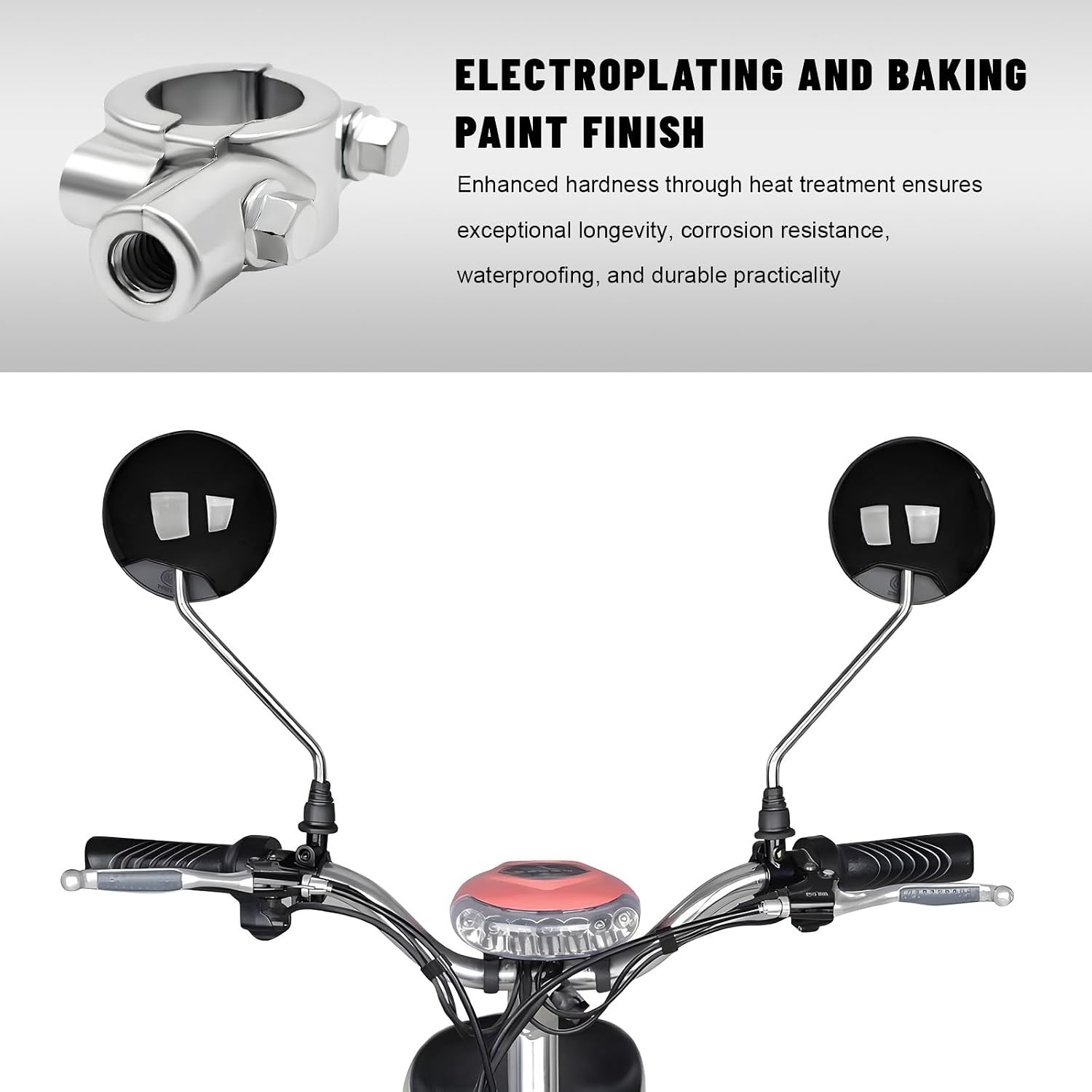 2 PCS Motorcycle Handlebar Mirror Mount Holder, 10mm Thread Clamp Adaptor 7/8 Ba