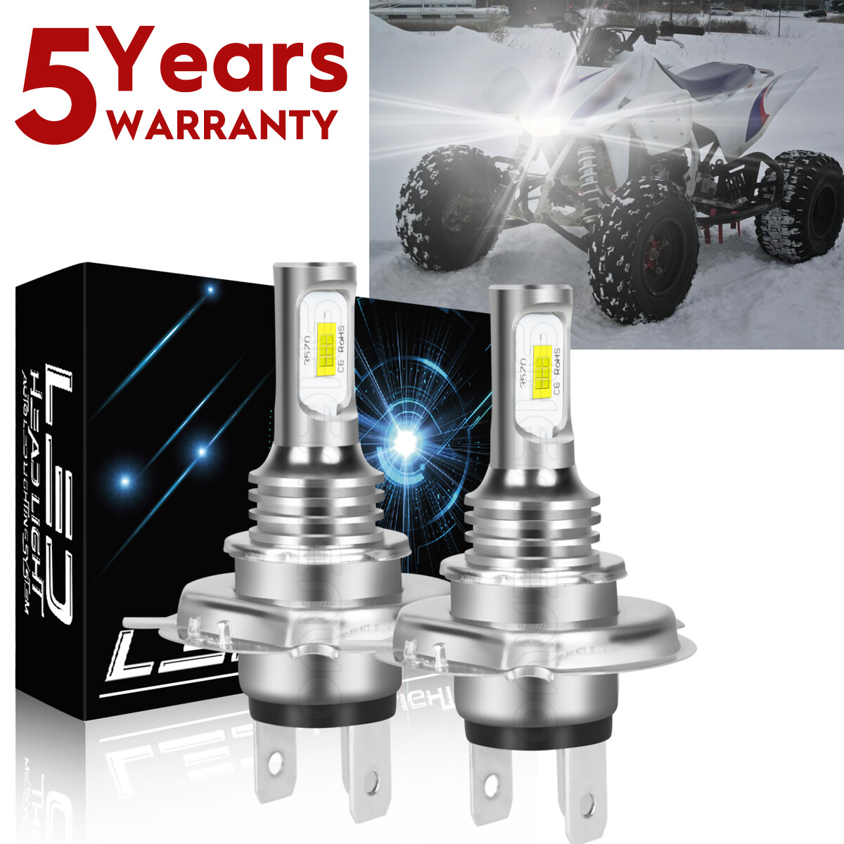 For Honda Hawk 250 450 I 400 Motorcycle LED Headlight Kit H4 6000K White Bulbs