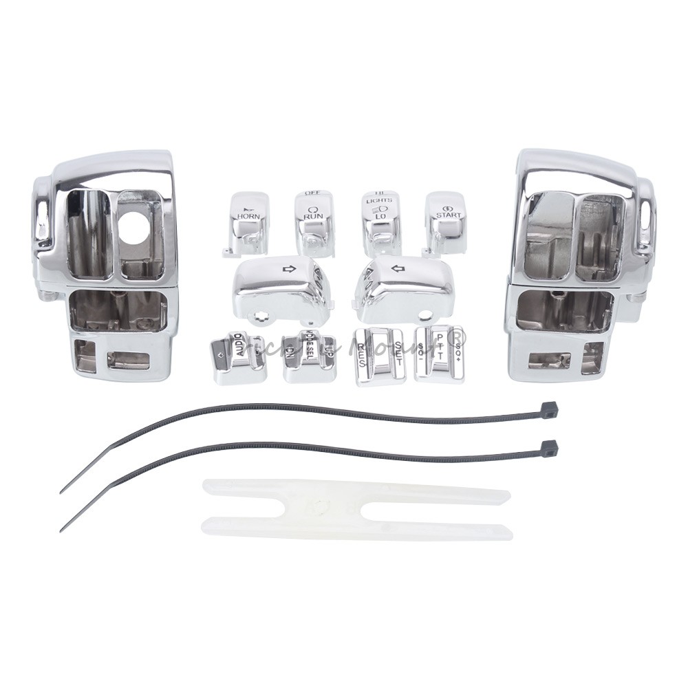 Chrome Hand Control Switch Housing Cover & Button Cap For Harley Touring 1996-13