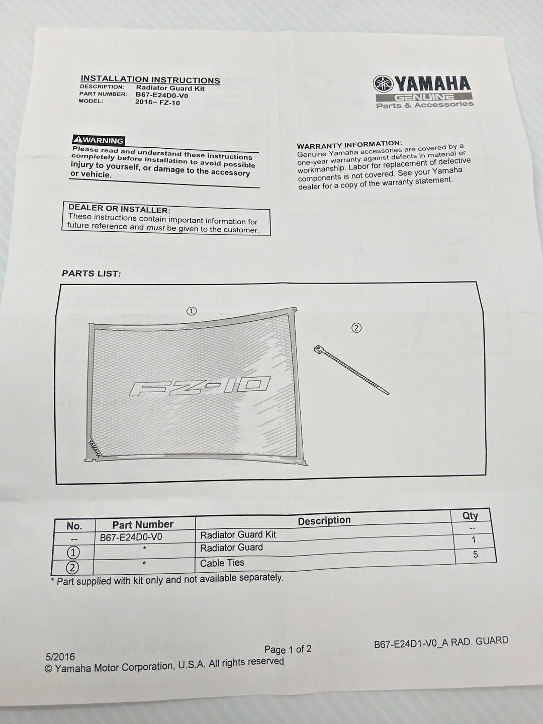 2017 FZ-10 2019-2021 MT-10 Radiator Guard B67-E24D0-V0-00 – FZ Spray Paint Easy?