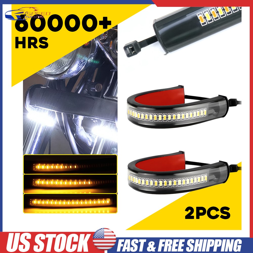 1 Pair Bright Amber LED Fork Strips Turn Signal Lights For Motorcycle Universal