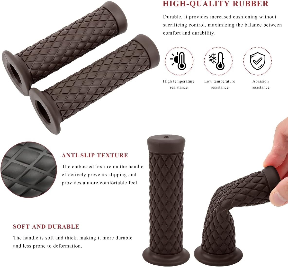 2 PCS Motorcycle Hand Grips, Non-Slip 7/8 21mm/24mm Handlebars, Vintage Soft Rub