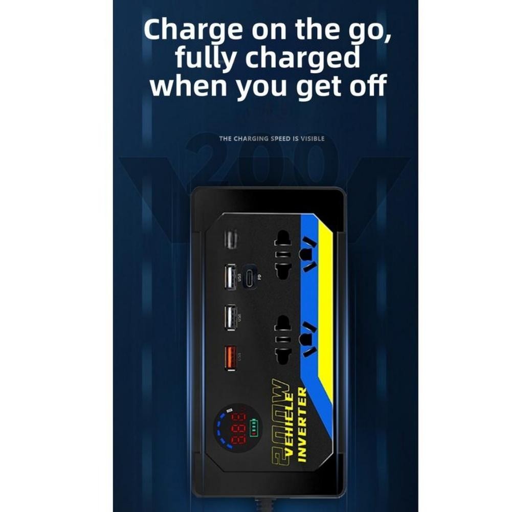 12V 24V DC Car Inverter 200W to 110V 220V AC with 3 USB Ports for Fast Charging