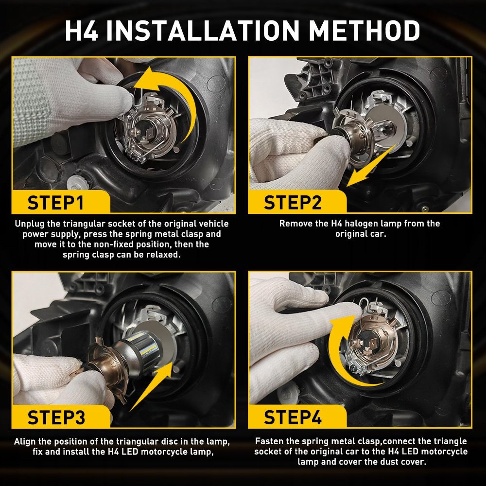H4 LED Motorcycle Headlight Fog Bulb Hi-Lo Beam White Yellow Dual Color DC 9-32V