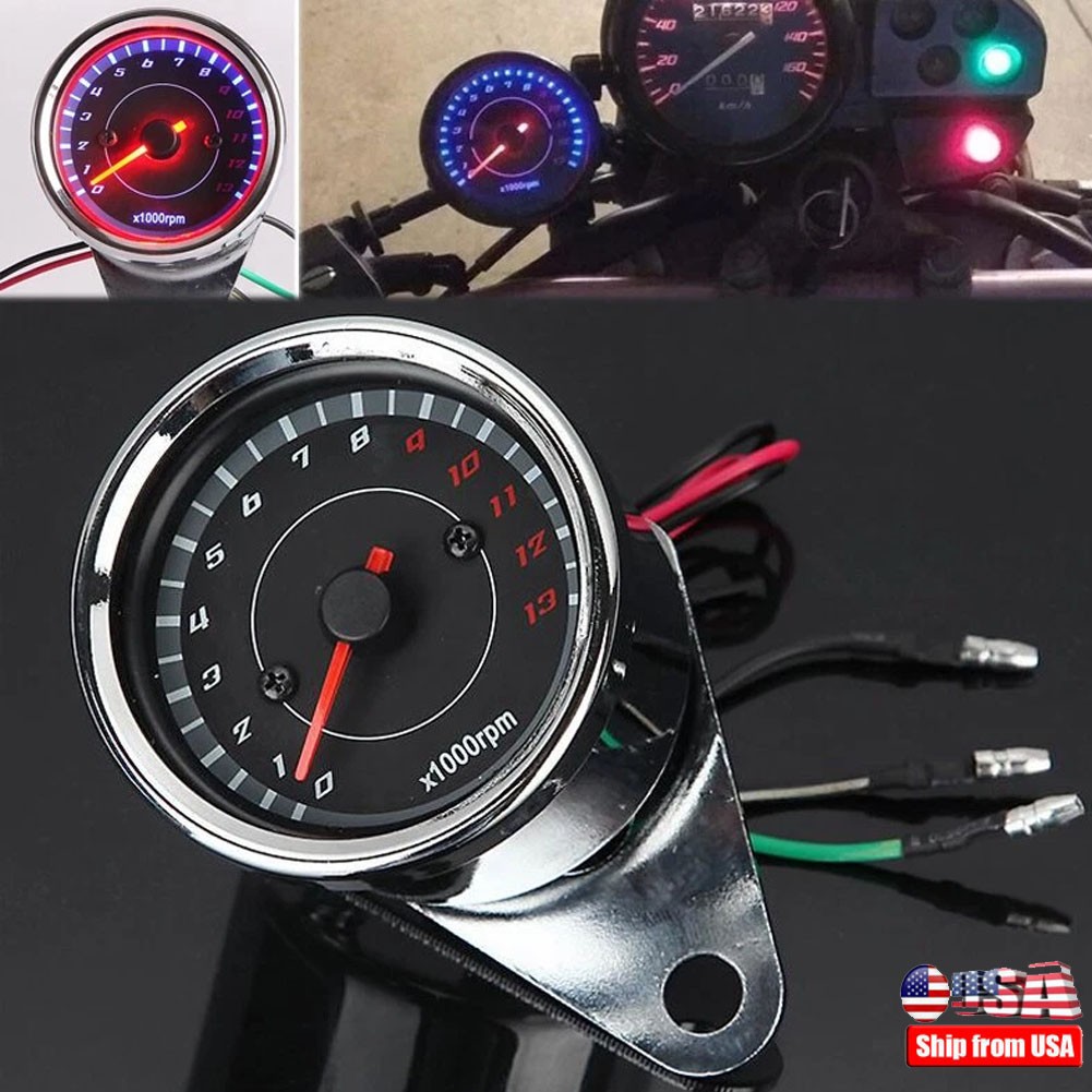 1000rpm Universal Motorcycle Tachometer LED Screen DC12V Meter Gauge Speedometer