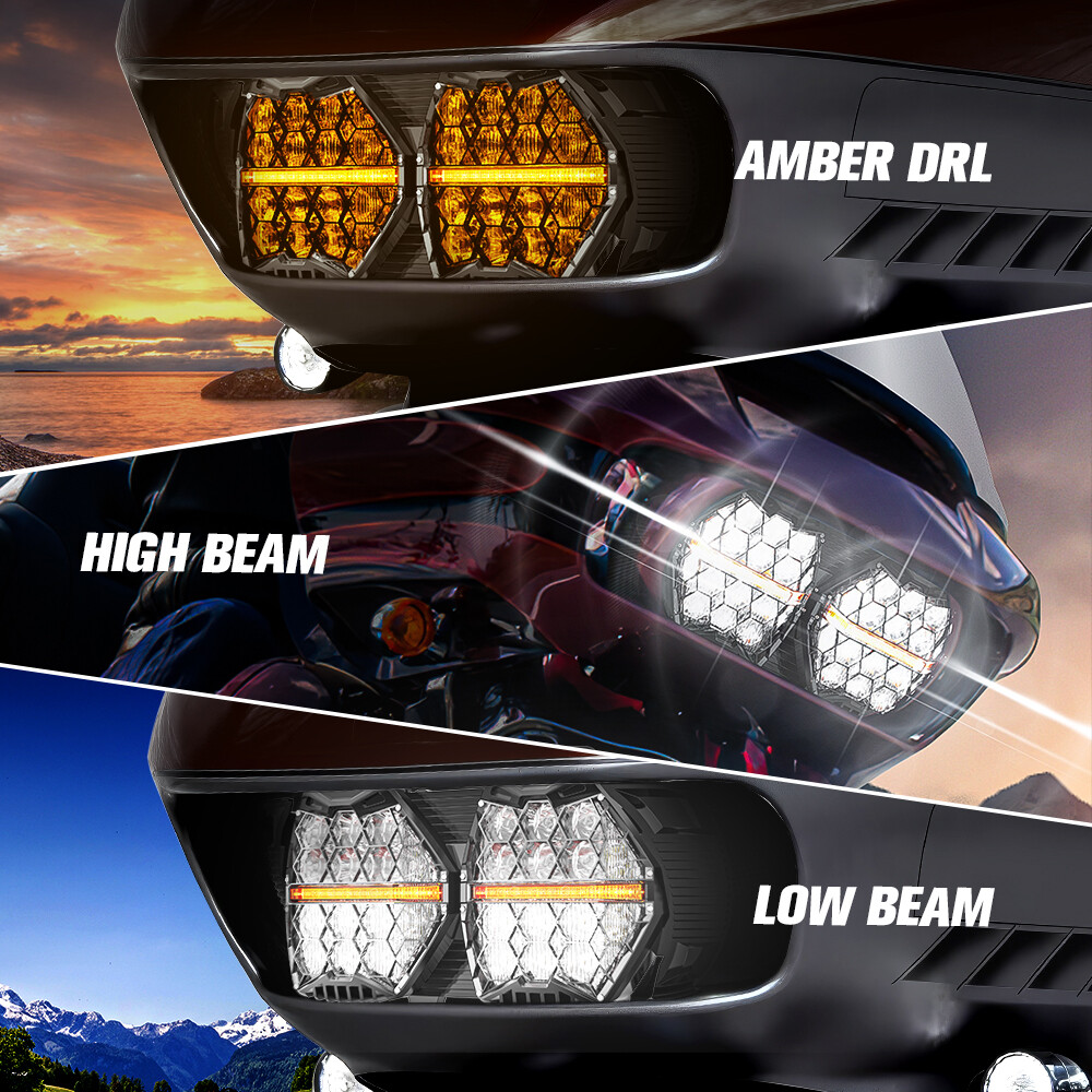 DOT 240W LED Dual Headlight DRL High Low Beam For Road Glide 2015-2023 Plug&Play