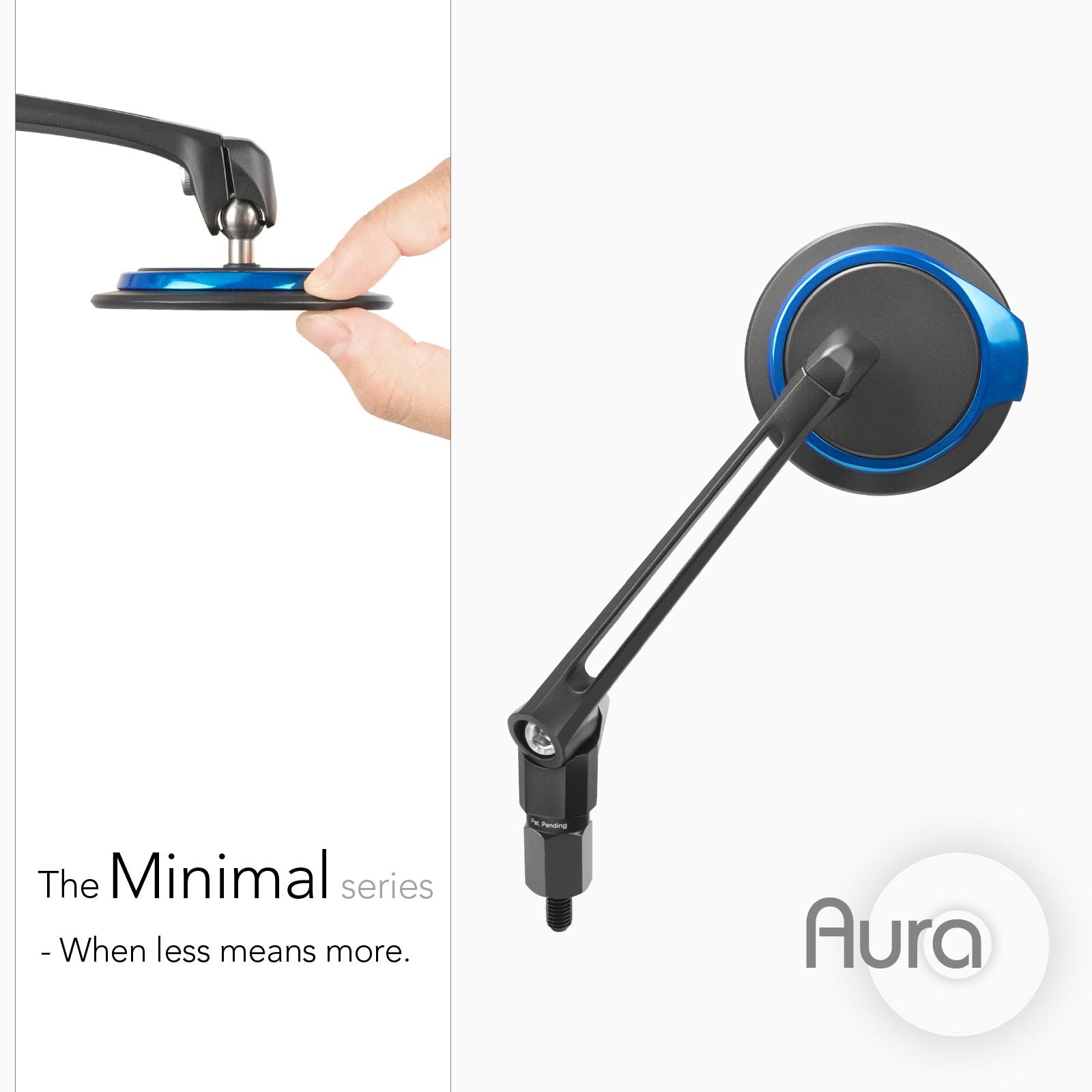 Slim mirrors AURA round blue fits Vespa Primavera 50/125/150 (’13~)