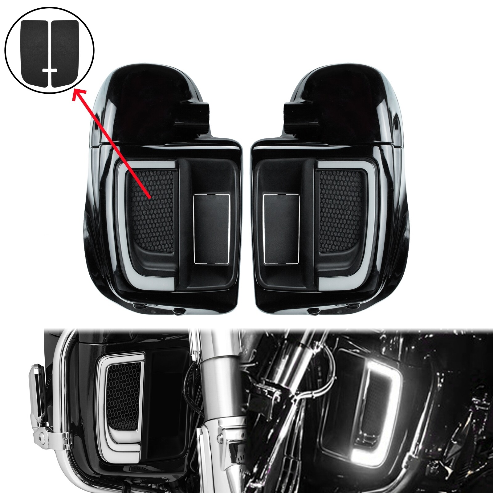 Lower Vented Leg Fairing Grille LED Light For Harley Road Street Glide 2014-2024