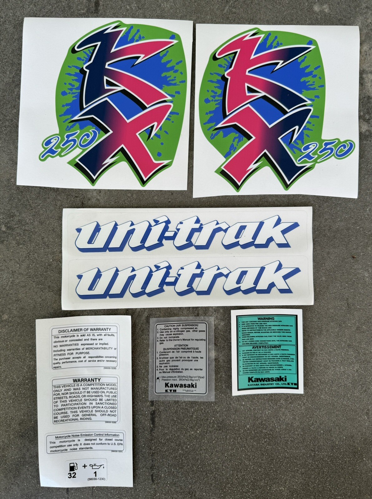 kawasaki 1990 KX250 Reproduction Decals / Stickers / Graphics / Vintage 250cc