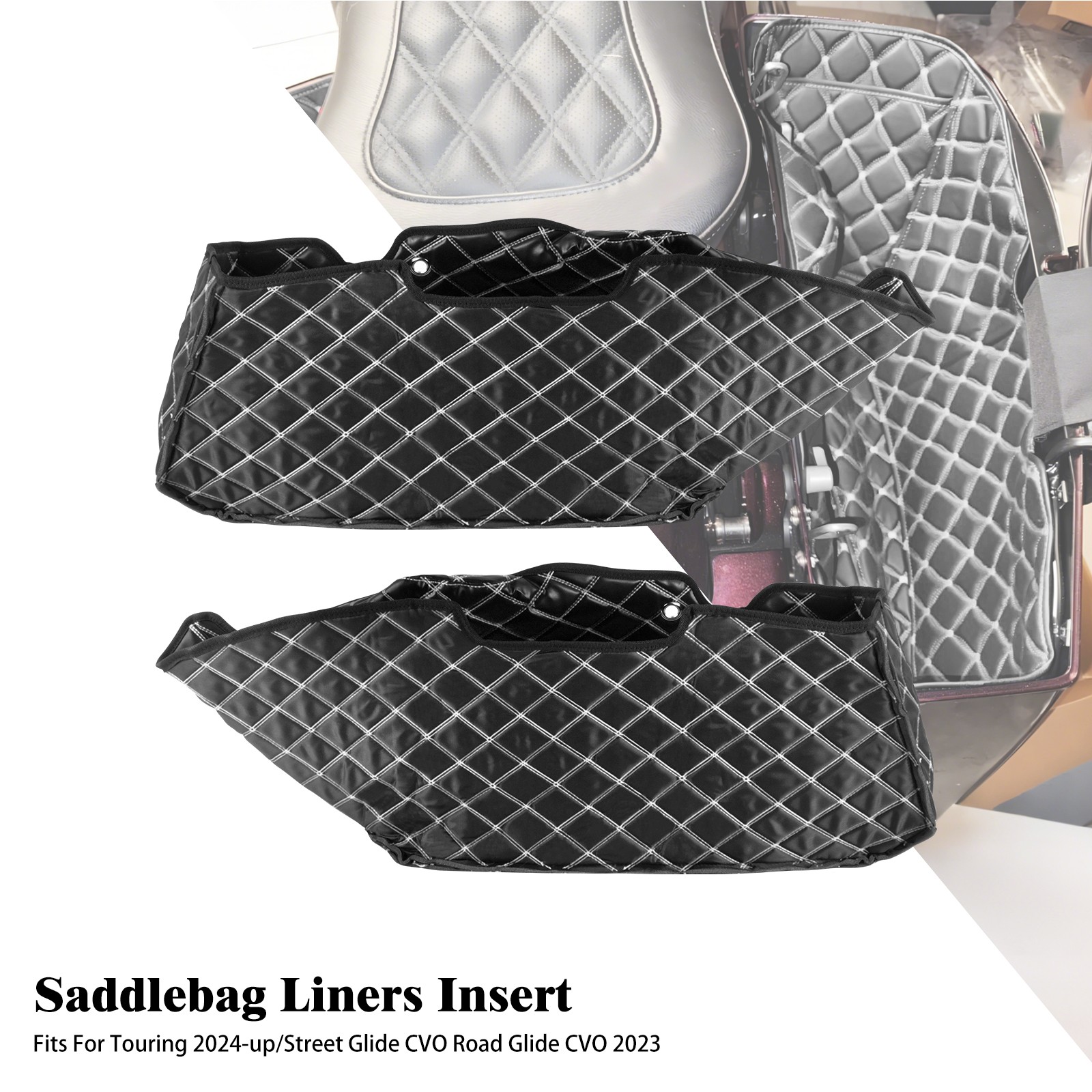Liner Bag Inserts White Stitching Saddlebag Black Fits For Harley Touring 24-25