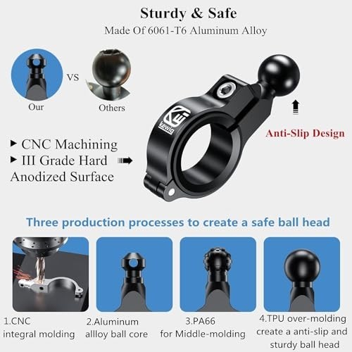 Motorcycle Handlebar Clamp Mount Base 17mm Ball 0.5 0.87 1 1.26 Inch Rubber