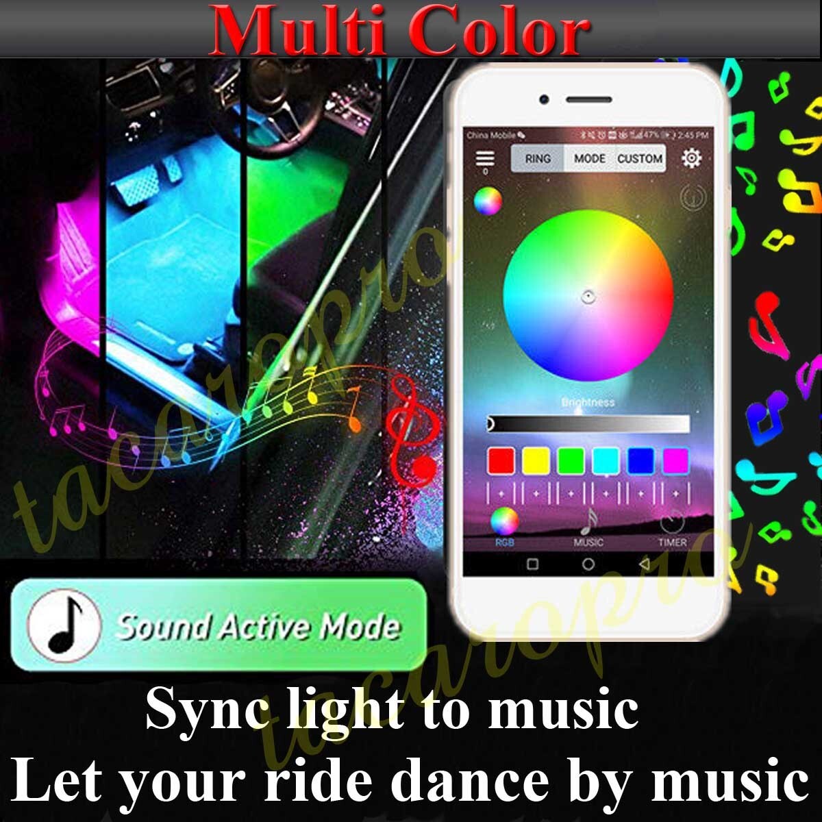 16PCS RGB bluetooth Motorcycle LED Light Accent Glow Neon Strip APP Control Kit