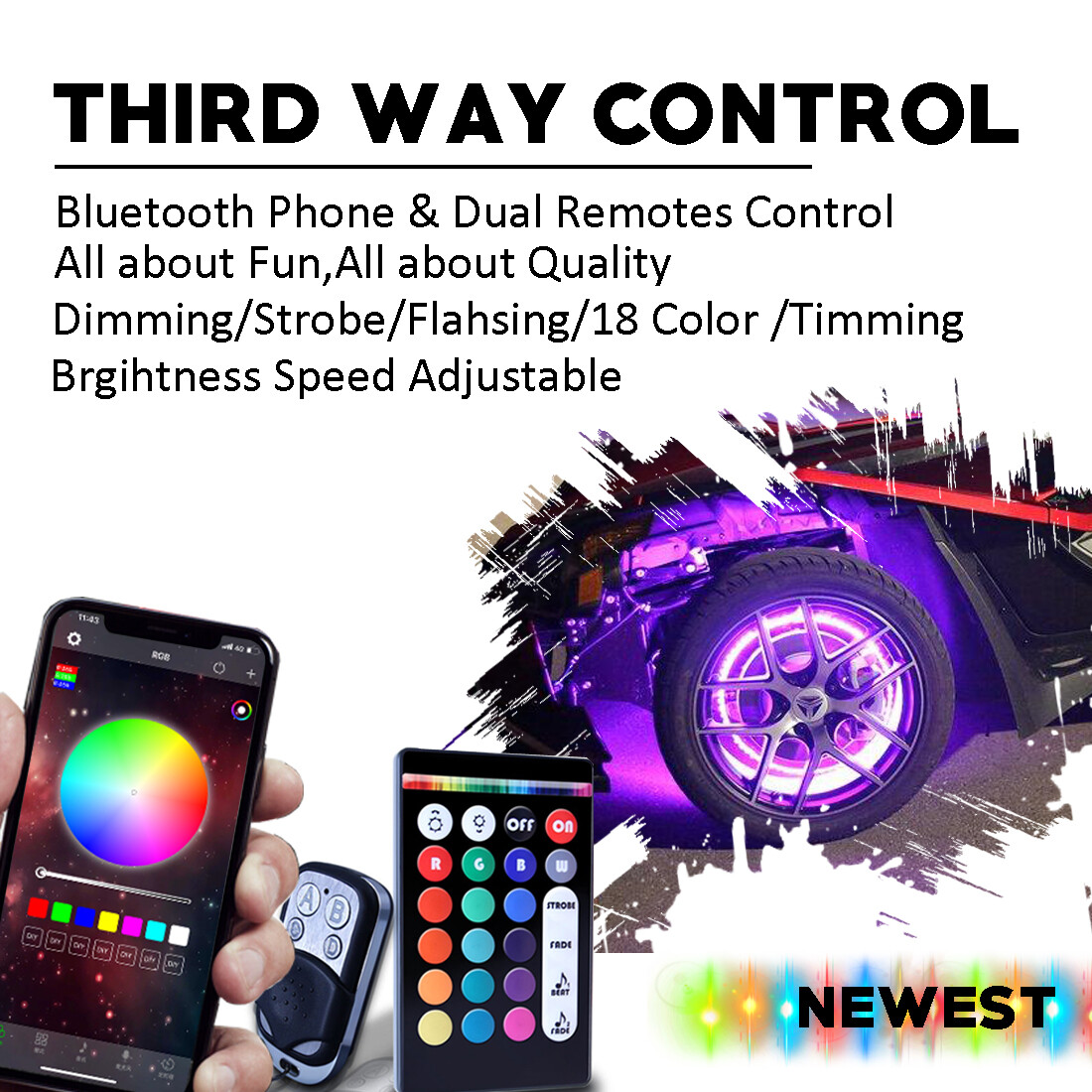 x16 LED Motorcycle Underglow Multi Color Lighting RGBW Kit Bluetooth IOS Android