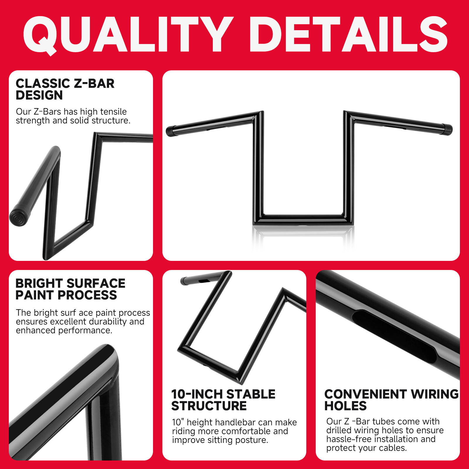 10″ Rise 1″ Ape Hanger Z-Bar Handlerbars For Yamaha V Star XVS 650 950 1100 1300