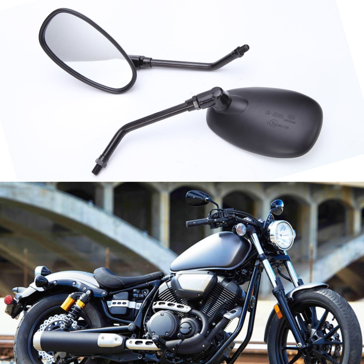 Black Motorcycle Side Mirrors For Yamaha Virago XV 750 1100 250 535 Bobber US