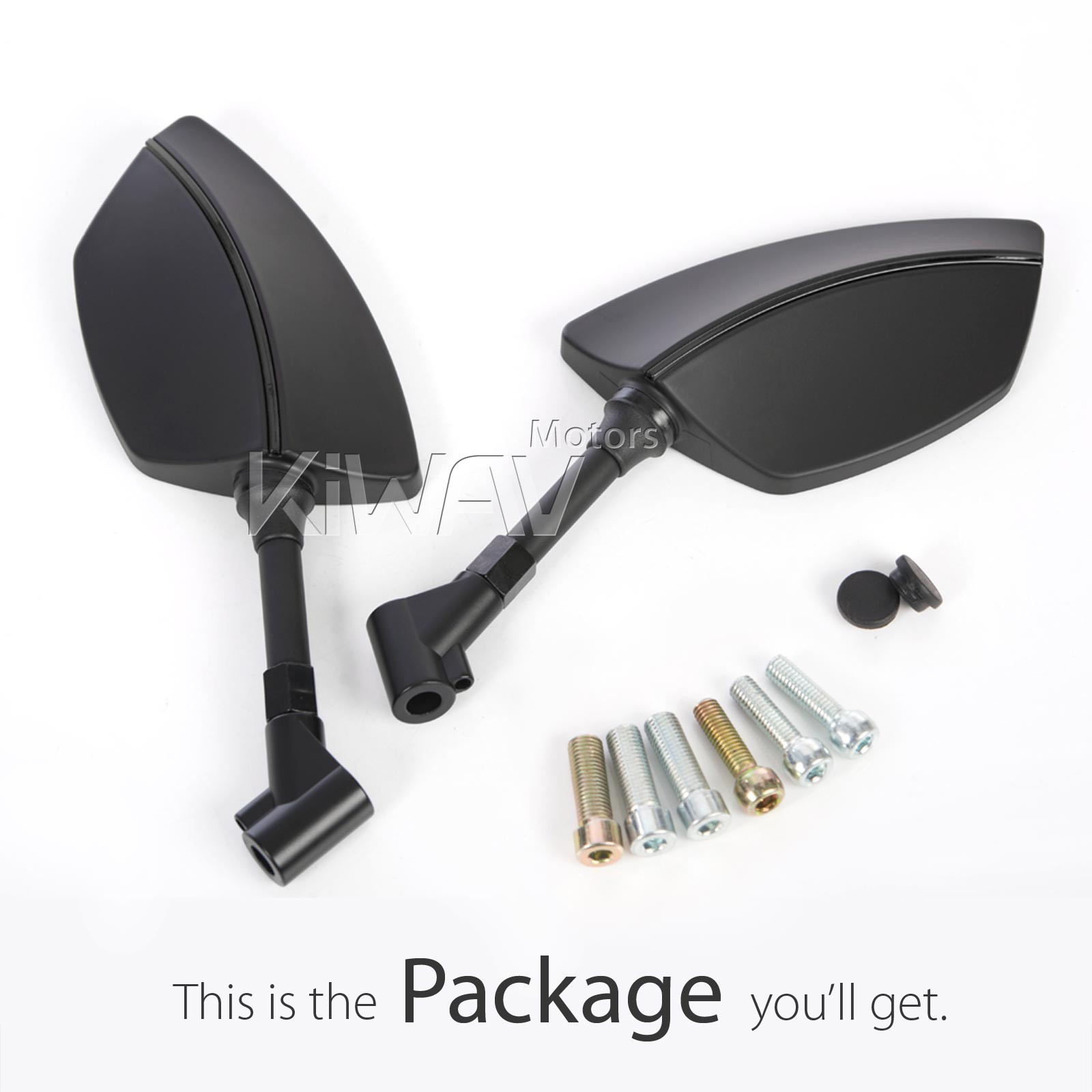VAWiK Blackline Rear View Mirrors Black Convex Lens 10mm 8mm for Minibike