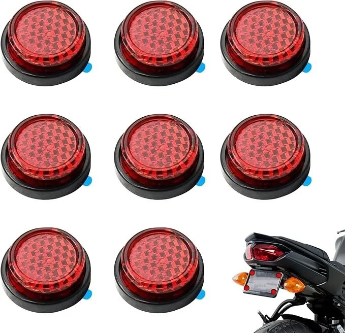 6PCS Self‑Adhesive Motorcycle Reflectors – 22mm Red Safety Stick‑On Set