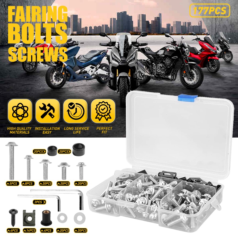 177/195PCS Motorcycle Complete Bolts Fairing Bodywork Screws Set Nuts M5 M6