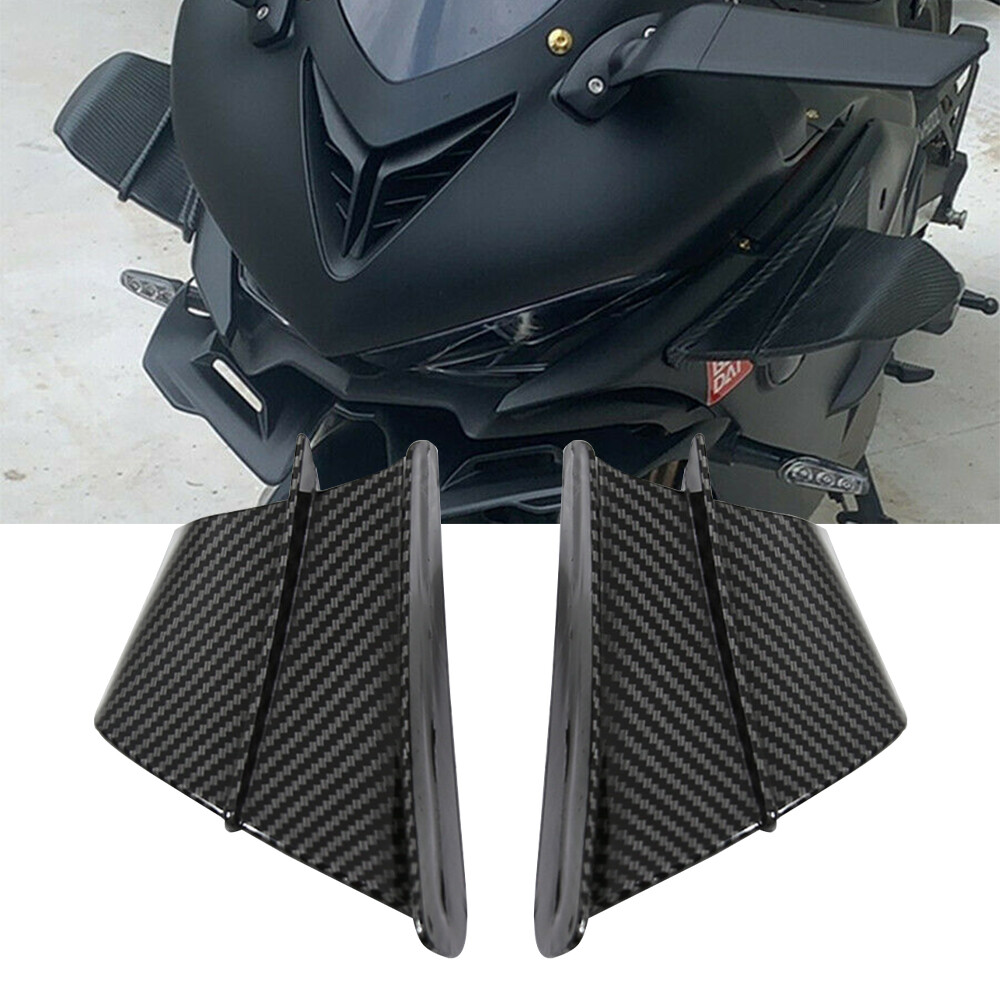 1Pair Motorcycle Side Winglets Air Deflector Wing Kit Spoiler Gloss Carbon Fiber