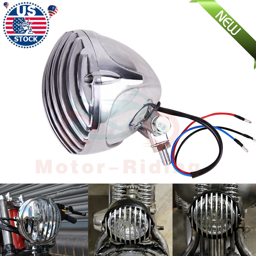 4.7″ Chrome Headlight Finned Prison Grill Fit For Harley Cruiser Chopper Bobber
