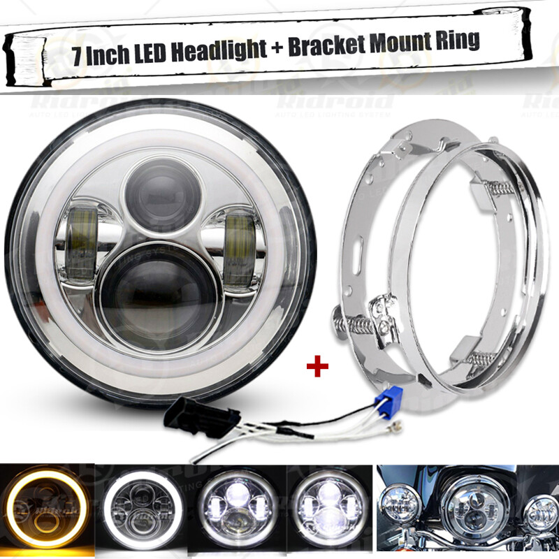 7″ inch LED Halo Headlight & Bracket Mounting Ring For Harley Street Glide FLHX