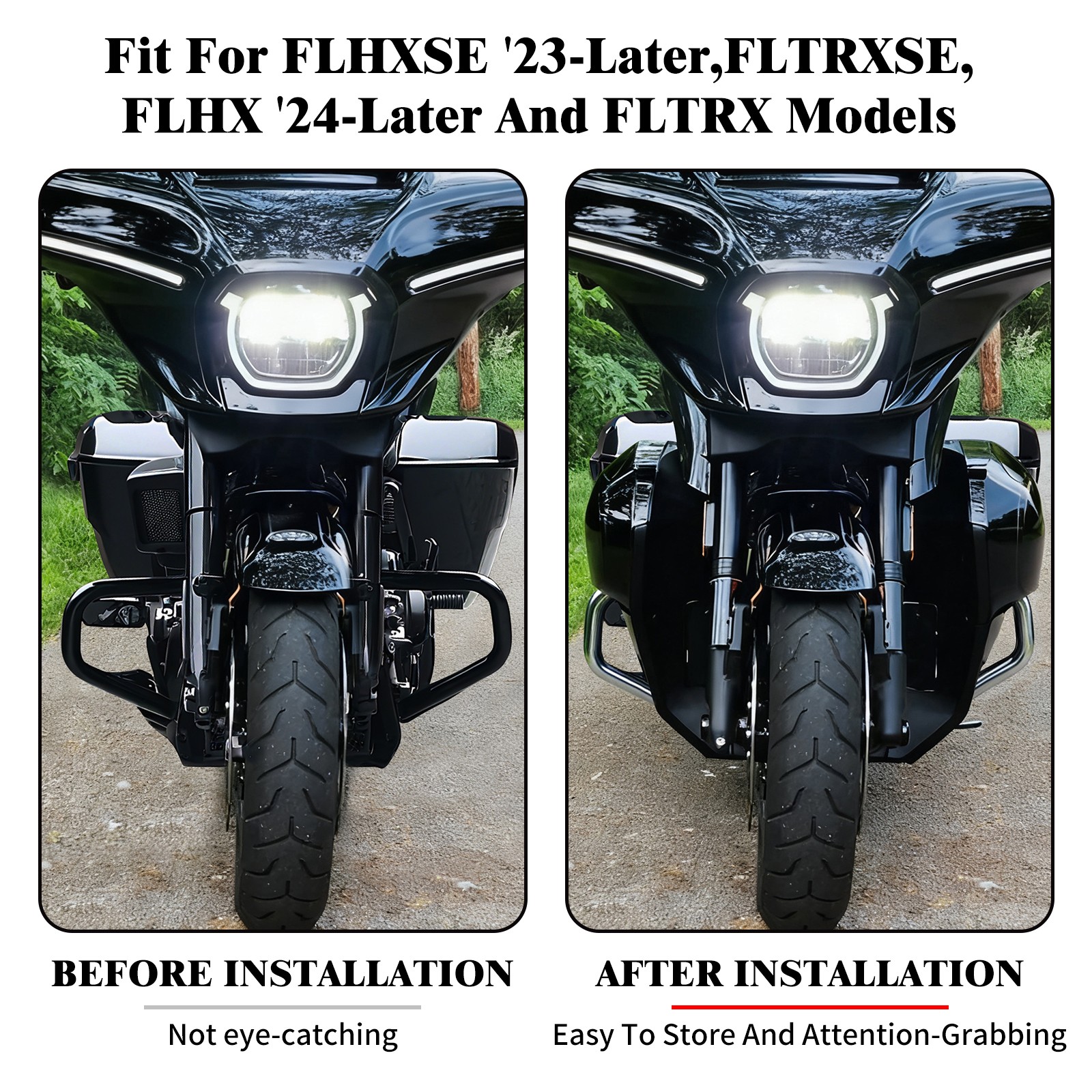 Black Lower Leg Fairings & chrome Engine Crash Bar For Harley Road Glide 2014-up