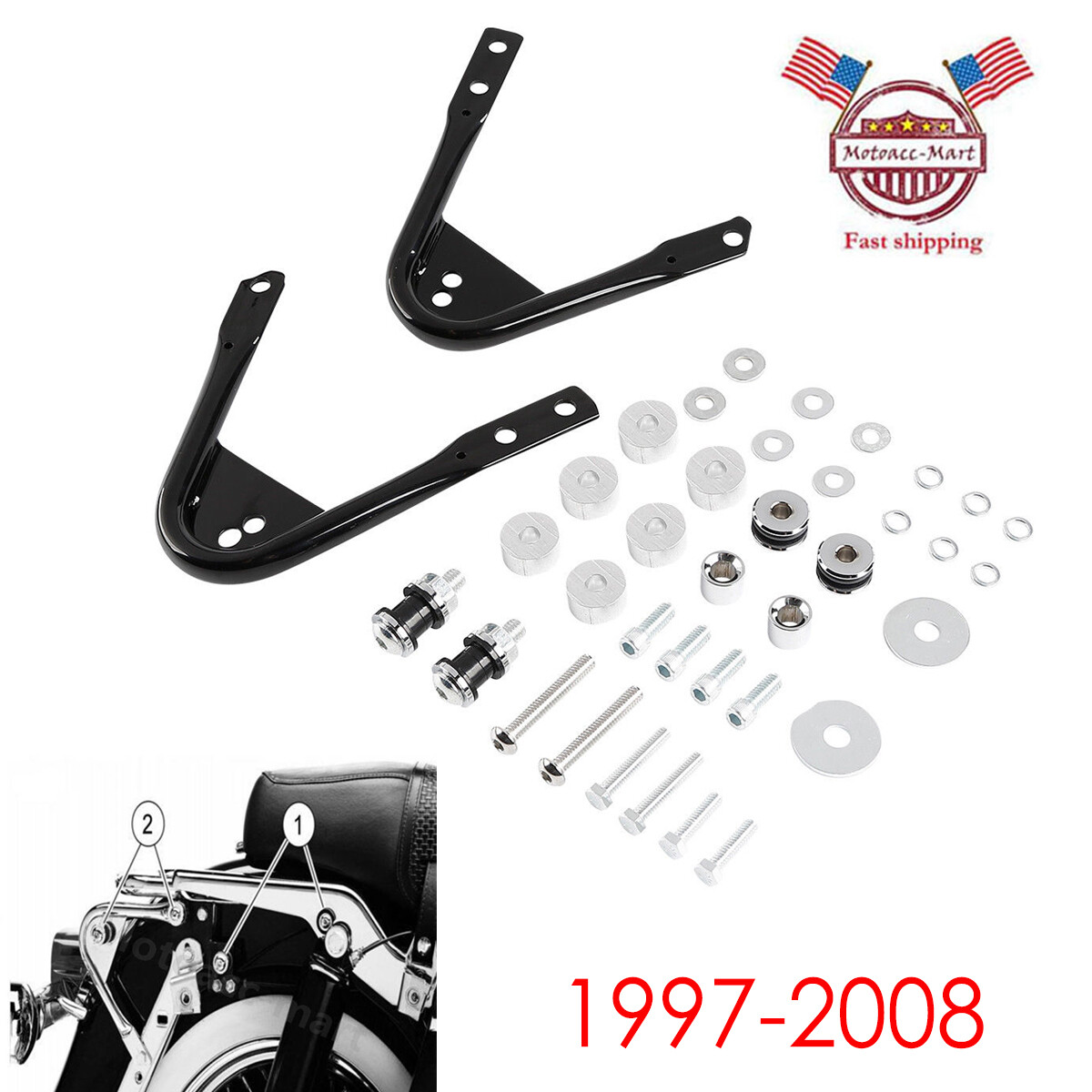 Detachable 2-up Tour Pack Pak Mount Rack + Docking Hardware Kit For Harley Glide