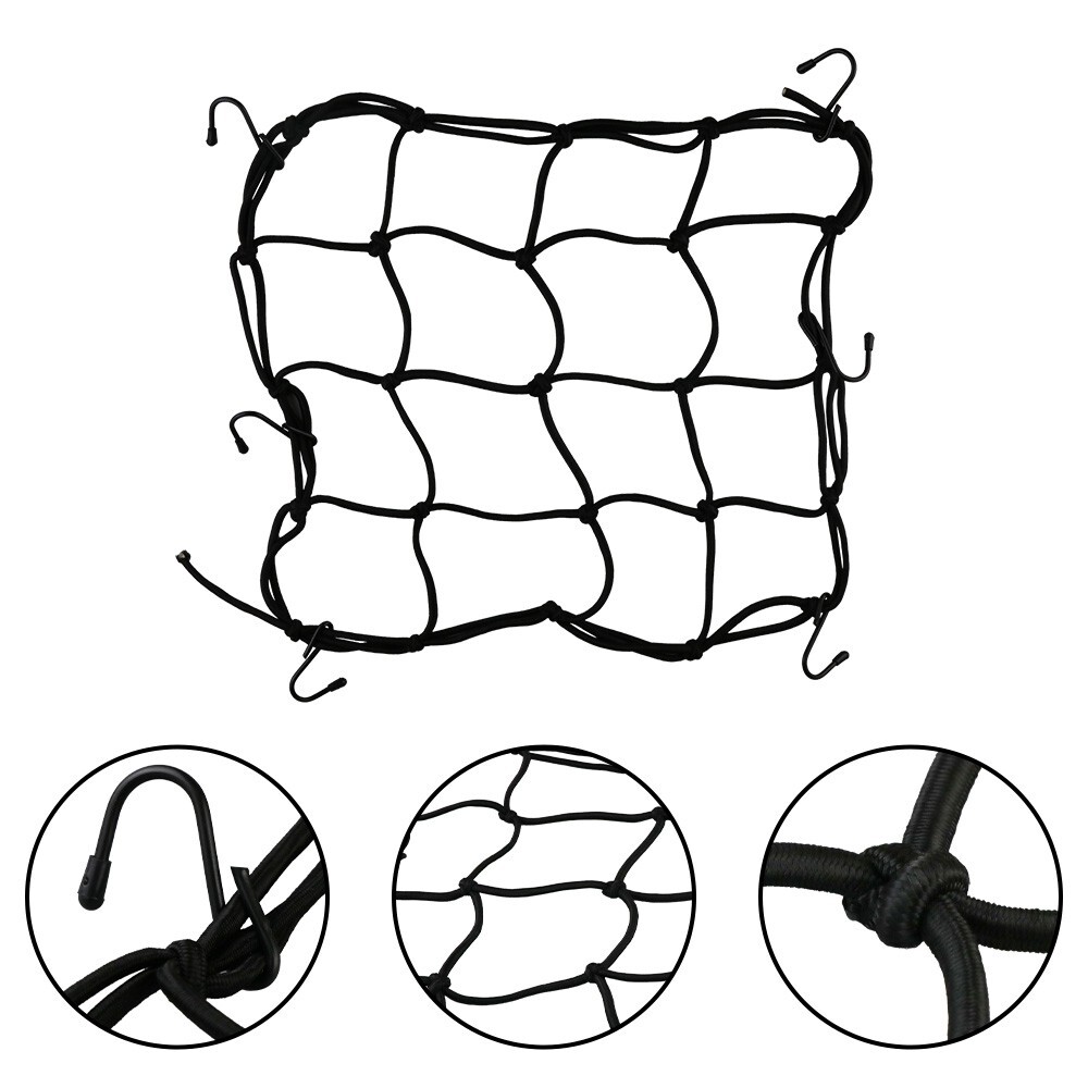 1pc Motorcycle Bungee Cargo Net 30x30cm with 6 Hooks: Helmet Tank Luggage – NEW