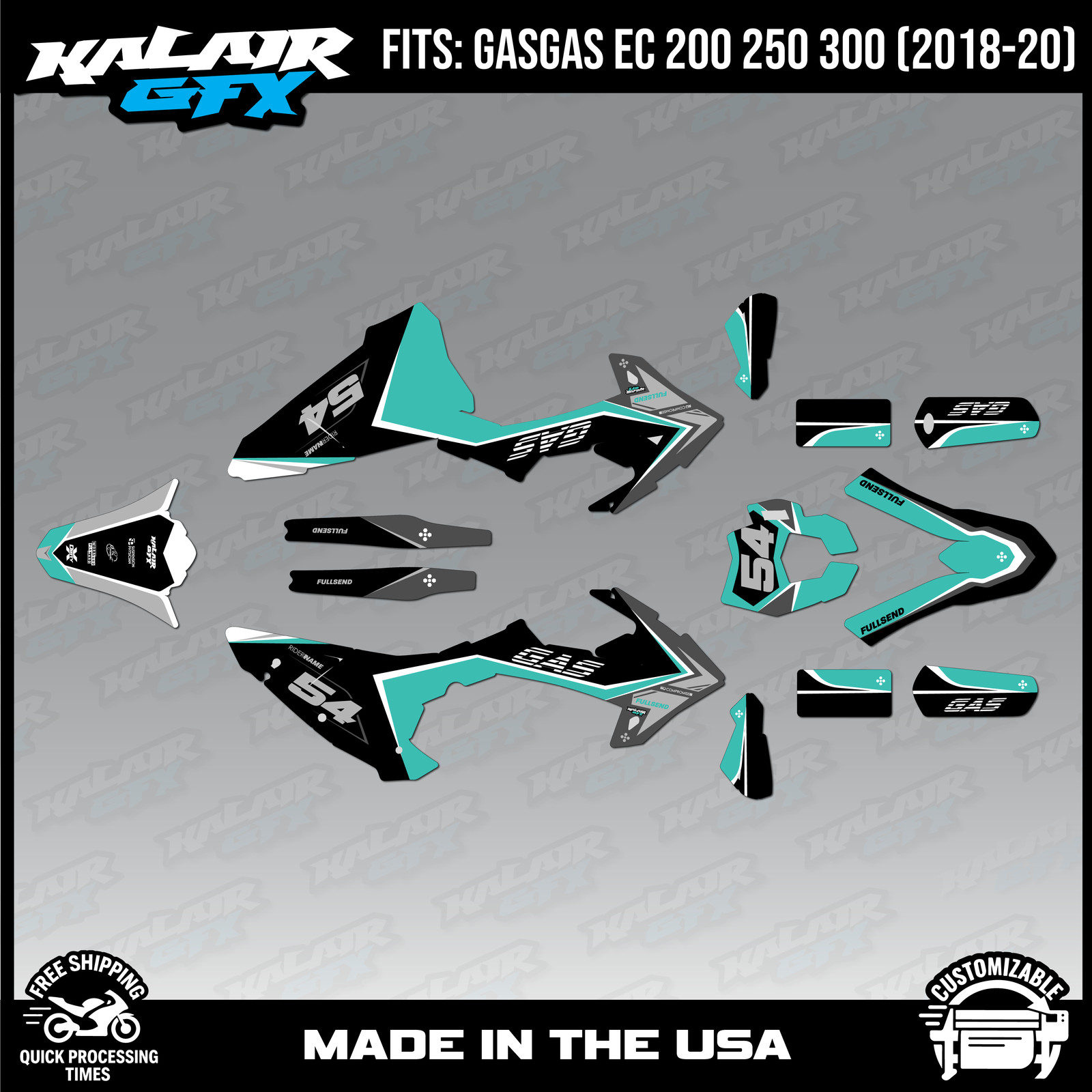 Graphics Kit for GasGas EC200 EC250 EC300 (2018-2020) Inferno – TEAL