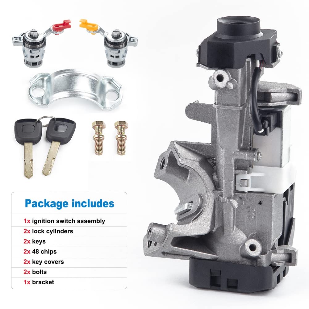 WMPHE Ignition Switch Lock Cylinder Assembly with 2 Keys and ID48 Chip Silver