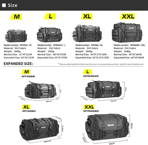 Rhinowalk Motorcycle Saddle Bag Motorbike Tail Waterproof 33-45L, Black