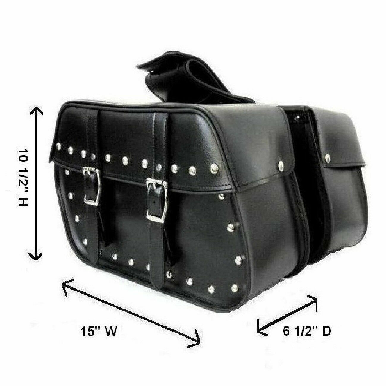 LARGE QUICK DETACH STUD MOTORCYCLE PVC LEATHER SADDLEBAGS UNIVERSAL FIT BLACK